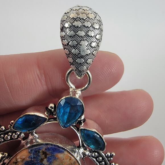 Sodalite Pendant Necklace – With Blue Topaz Accents + 20" Sterling Silver Chain - Picture 6 of 10